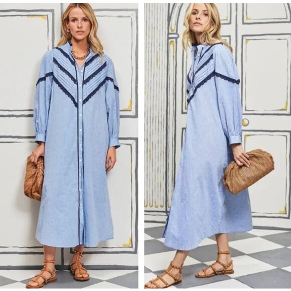 Tuckernuck Dresses & Skirts - Tuckernuck Light Blue Maxi Shirt Dress with Navy Trim